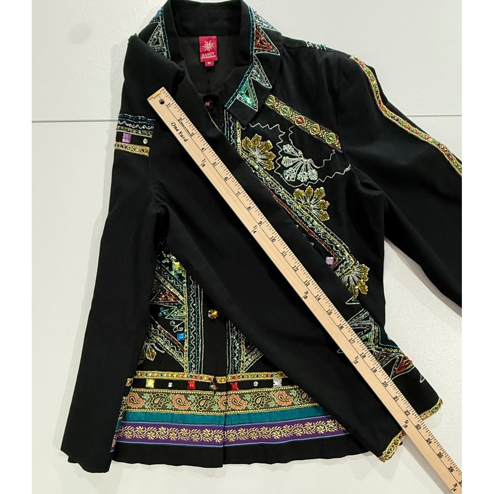 Sandy Starkman Women's Embroidered Beaded Black & Multicolored Jacket Med W451 - Picture 9 of 9